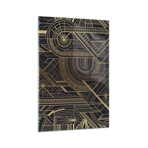 Cuadro sobre vidrio - Impresiones sobre Vidrio - Patrones geométricos dorados sobre fondo negro en estilo Art Déco - 70x100cm - Conceptos, ideas, planes - Decoración de pared moderna para salón y dormitorio ARTTOR