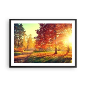 Póster en marco negro - Parque otoñal iluminado por la luz del sol - 70x50cm - El rojo es hermoso - Decoración de pared moderna para salón y dormitorio ARTTOR