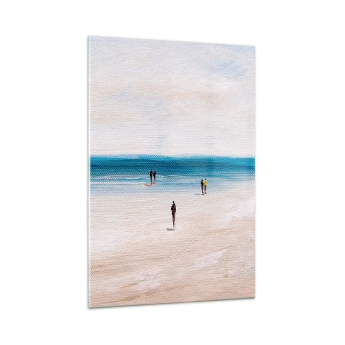 Cuadro sobre vidrio - Impresiones sobre Vidrio - Una playa con gente con el mar en calma como telón de fondo. - 70x100cm - Necesidad natural - Decoración de pared moderna para salón y dormitorio ARTTOR