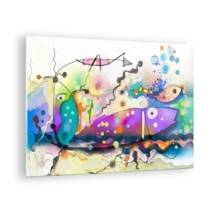 Cuadro sobre vidrio - Impresiones sobre Vidrio - Composición abstracta con formas y líneas coloridas. - 70x50cm - ¡No hay palabras! - Decoración de pared moderna para salón y dormitorio ARTTOR