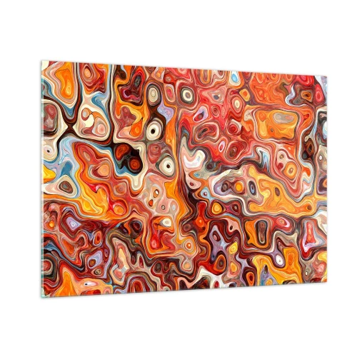 Cuadro sobre vidrio - Impresiones sobre Vidrio - Composición abstracta en tonos naranja y rojo. - 100x70cm - Si las nueces se derritieran en la miel - Decoración de pared moderna para salón y dormitorio ARTTOR