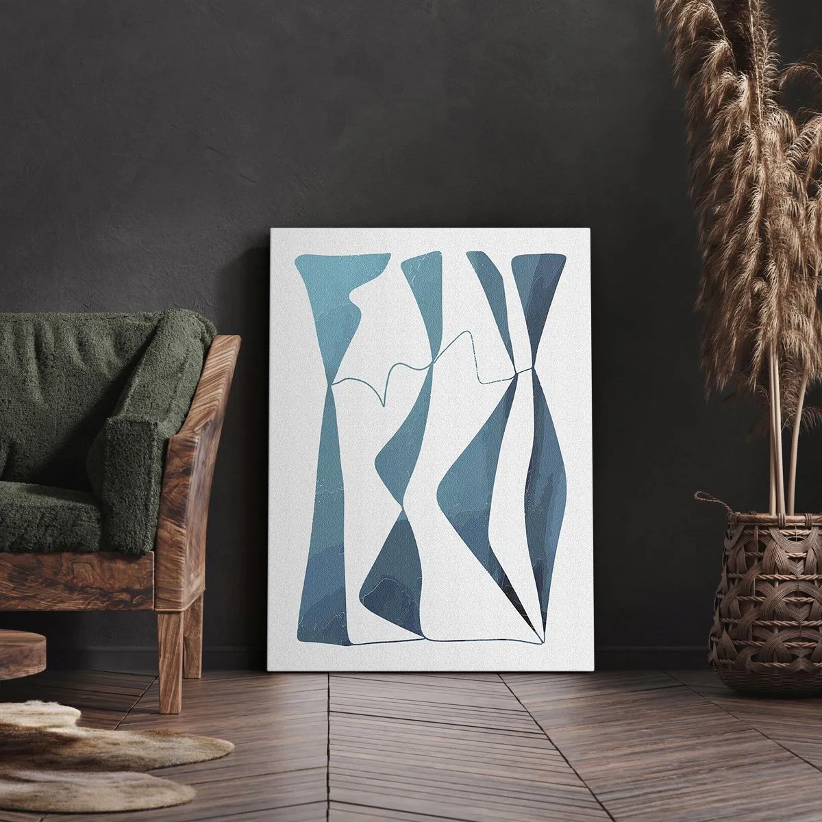 Cuadro sobre lienzo - Impresión de Imagen - Formas abstractas en tonos azules sobre un fondo blanco. - 50x70cm - Abstracción: un compuesto turquesa - Decoración de pared moderna para salón y dormitorio ARTTOR