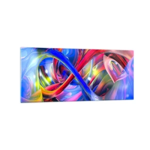 Cuadro sobre vidrio - Impresiones sobre Vidrio - Composiciones geométricas abstractas y coloridas en formas dinámicas. - 120x50cm - Una danza de colores - Decoración de pared moderna para salón y dormitorio ARTTOR