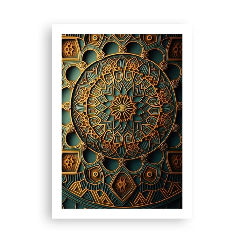 Póster - Mandala dorado sobre fondo oscuro - 50x70cm - En un clima árabe - Decoración de pared moderna para salón y dormitorio ARTTOR