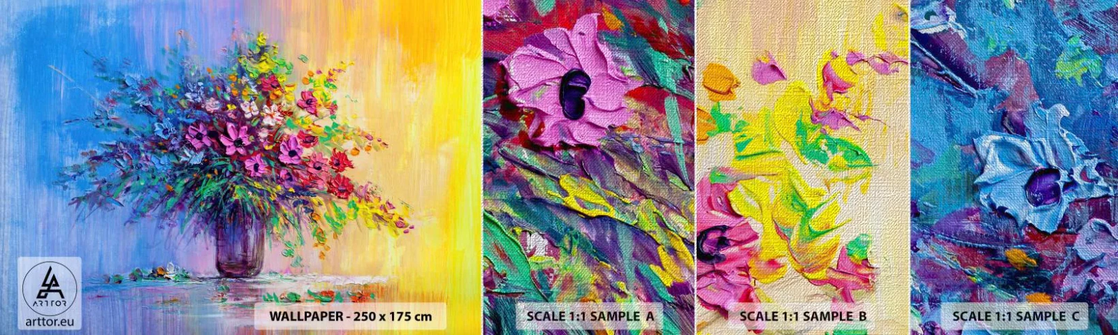 Muestra de fotomural Premium Canvas - El regalo de un prado de verano - Flores en un florero, Pedazo, Ramo de flores - 100x30 cm