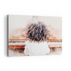 Cuadro sobre lienzo - Impresión de Imagen - Una chica con cabello tupido al piano - 100x70cm - Descubriendo un mundo nuevo - Decoración de pared moderna para salón y dormitorio ARTTOR