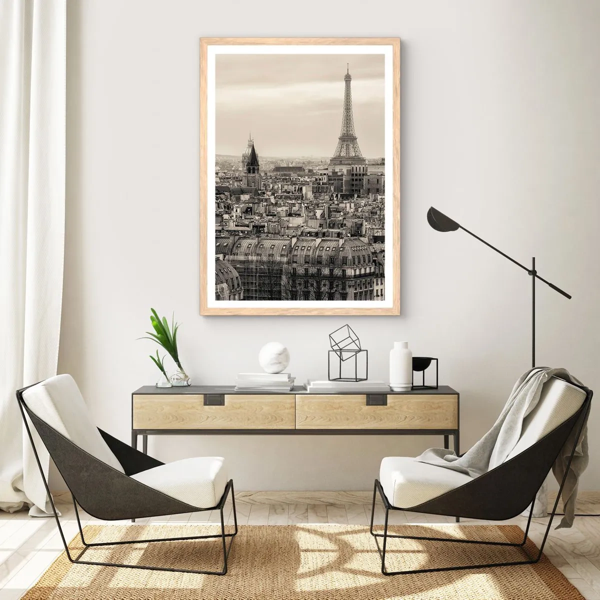 Póster en marco roble claro - Sobre los tejados de París - 70x100 cm
