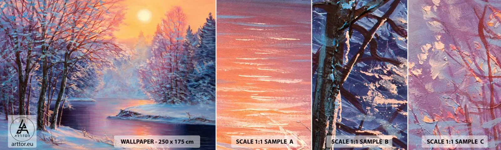 Muestra De Fotomural Standard Eco - Colores del invierno - Paisaje, Río, Bosque - 100x30 cm