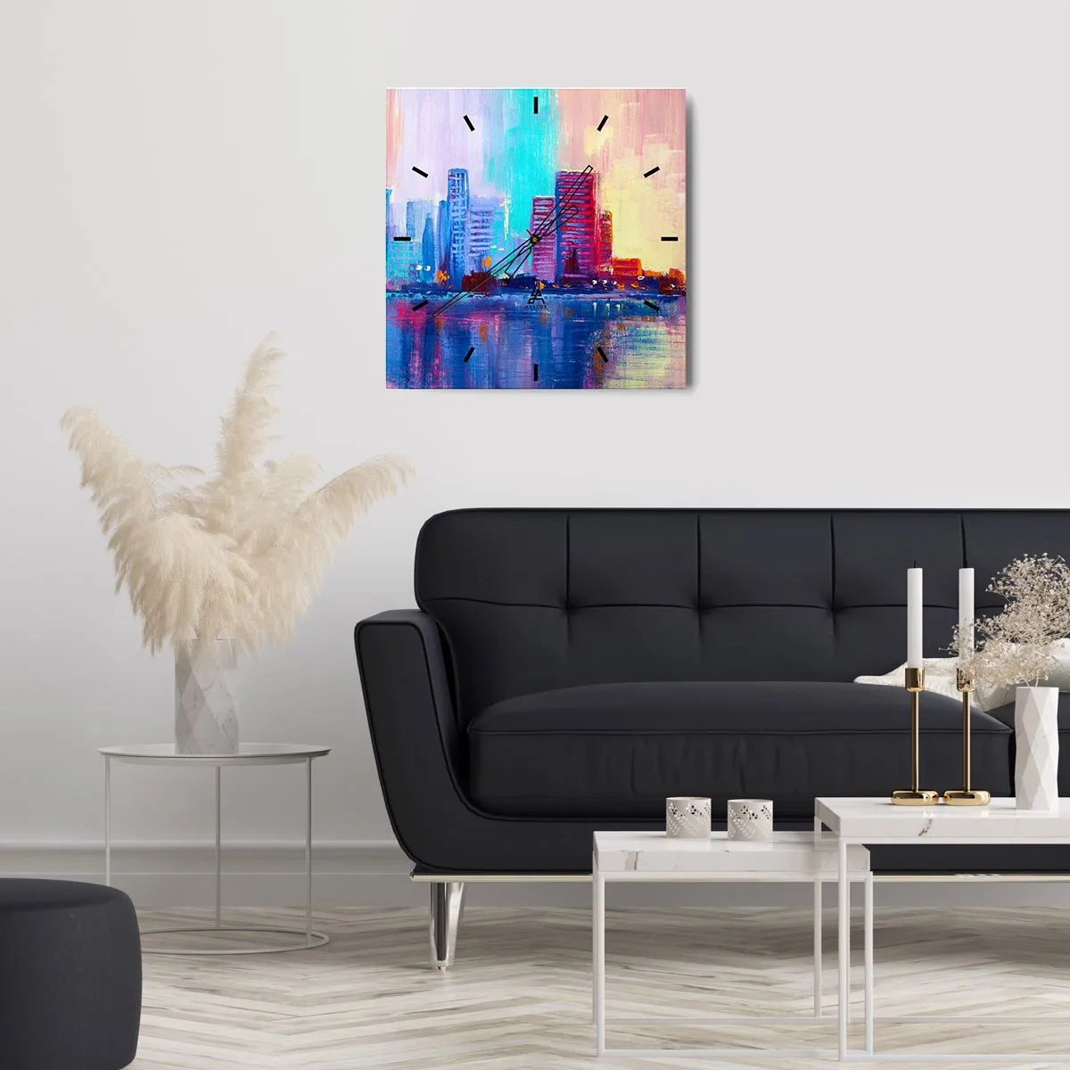 Reloj de pared - Reloj de vidrio - Bañado en color - 40x40 cm