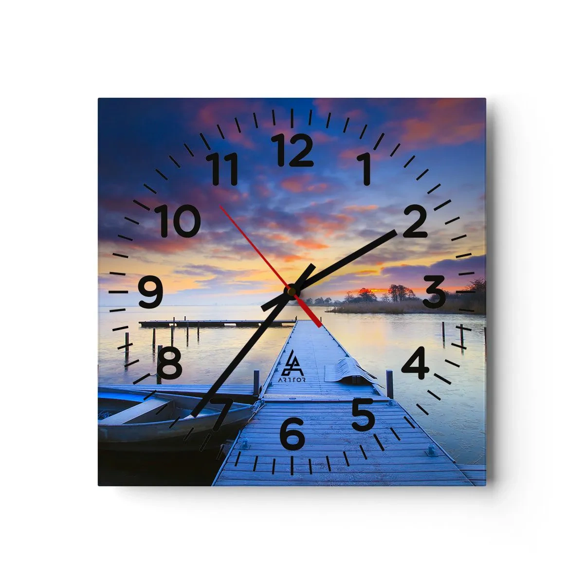 Reloj de pared - Reloj de vidrio - Calma púrpura y dorada - 40x40 cm