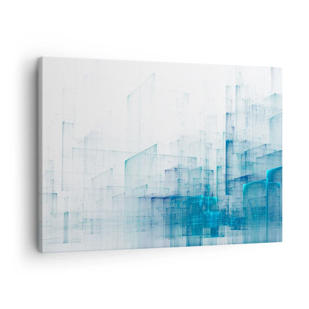 Cuadro sobre lienzo - Impresión de Imagen - Formas geométricas abstractas en tonos azules - 70x50cm - Cómo se hizo el espacio - Decoración de pared moderna para salón y dormitorio ARTTOR
