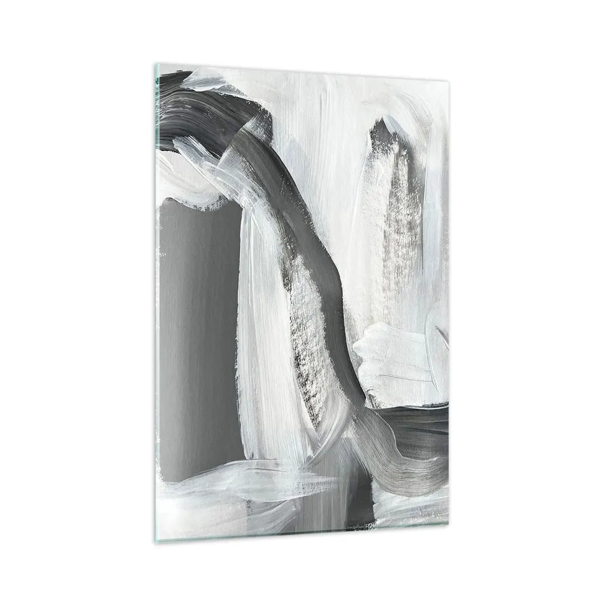 Cuadro sobre vidrio - Impresiones sobre Vidrio - Abstracción gris y blanca con líneas dinámicas. - 80x120cm - Con movimientos decididos - Decoración de pared moderna para salón y dormitorio ARTTOR