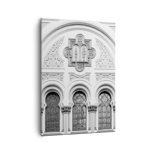 Cuadro sobre lienzo - Impresión de Imagen - Detalles arquitectónicos de la fachada en estilo monocromático. - 50x70cm - En la frontera de las culturas - Decoración de pared moderna para salón y dormitorio ARTTOR