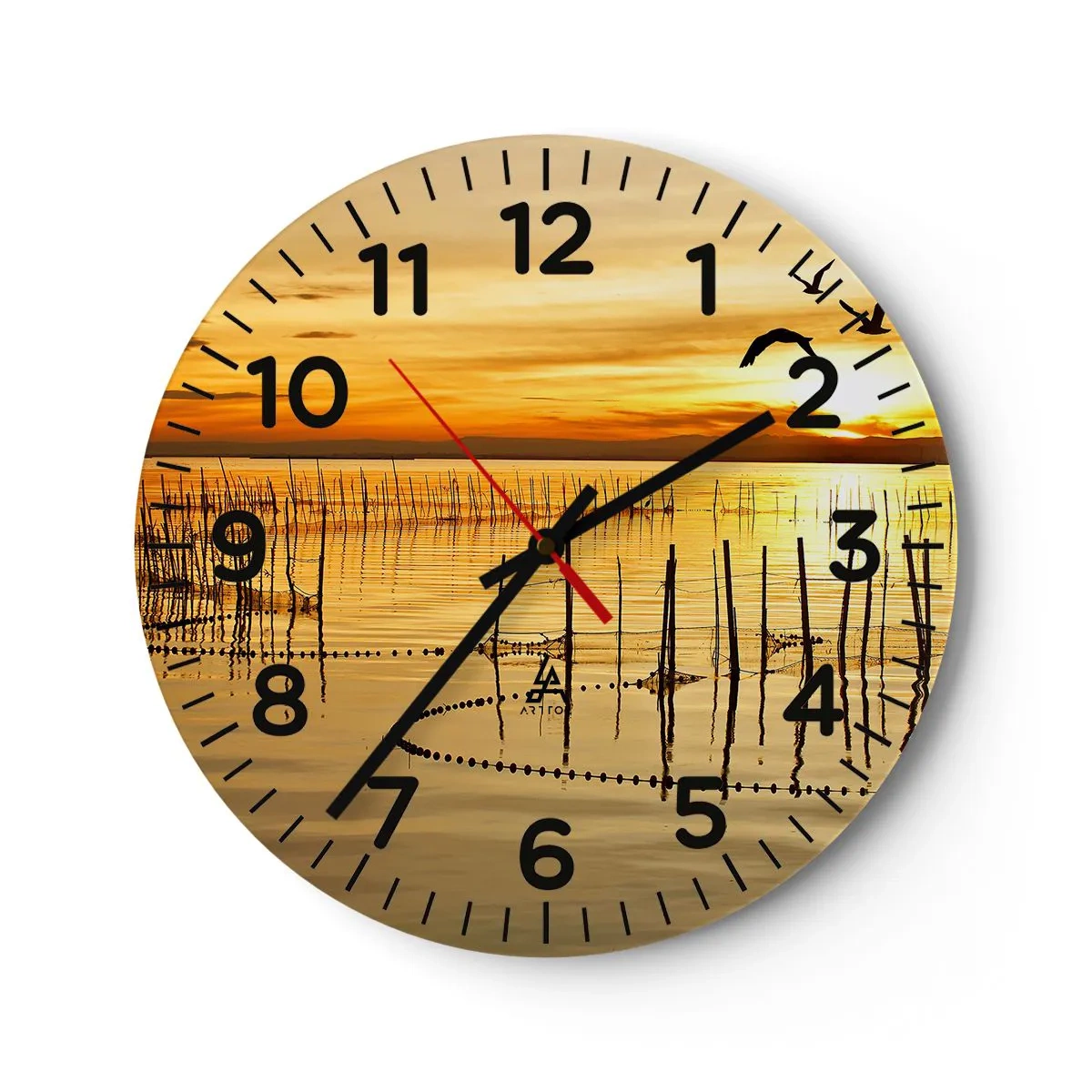 Reloj de pared - Reloj de vidrio - Horizonte naranja - 30x30 cm