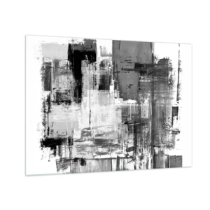 Cuadro sobre vidrio - Impresiones sobre Vidrio - Abstracción en blanco y negro con estructura geométrica. - 70x50cm - El gris es hermoso - Decoración de pared moderna para salón y dormitorio ARTTOR