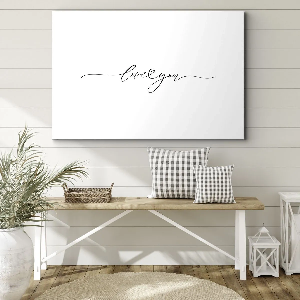 Cuadro sobre lienzo - Impresión de Imagen - La inscripción "Te amo" en una fuente elegante. - 70x50cm - Negro sobre blanco - Decoración de pared moderna para salón y dormitorio ARTTOR