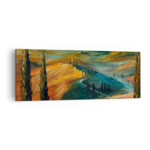 Cuadro sobre lienzo - Impresión de Imagen - Paisaje toscano con campos, camino y cipreses. - 140x50cm - Paisaje toscano - Decoración de pared moderna para salón y dormitorio ARTTOR