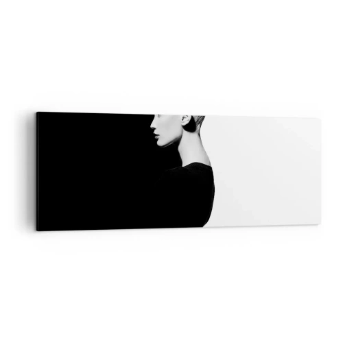 Cuadro sobre lienzo - Impresión de Imagen - Retrato elegante de una mujer sobre un fondo blanco y negro. - 140x50cm - Simplemente femenina - Decoración de pared moderna para salón y dormitorio ARTTOR