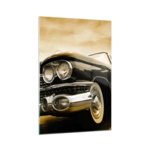 Cuadro sobre vidrio - Impresiones sobre Vidrio - Un coche vintage con aspecto retro y detalles cromados. - 70x100cm - Los clásicos nunca desaparecen - Decoración de pared moderna para salón y dormitorio ARTTOR
