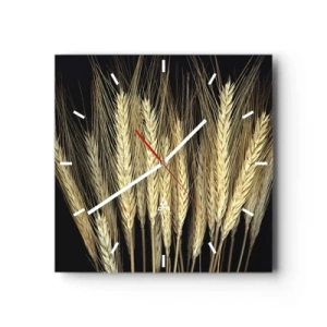 Reloj de pared - Reloj de vidrio - Espigas de trigo sobre fondo negro en estilo rústico - 30x30cm - Magia rústica - Decoración de pared moderna para salón y dormitorio ARTTOR
