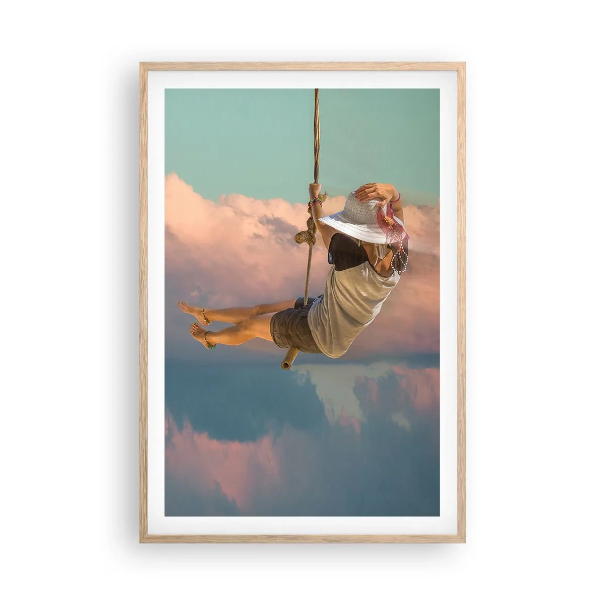 Póster en marco roble claro - Jugando en las nubes - 61x91 cm