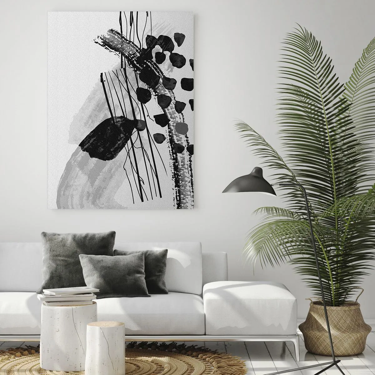 Cuadro sobre vidrio - Impresiones sobre Vidrio - Composición abstracta en blanco y negro con formas orgánicas. - 80x120cm - Abstracción orgánica en blanco y negro - Decoración de pared moderna para salón y dormitorio ARTTOR