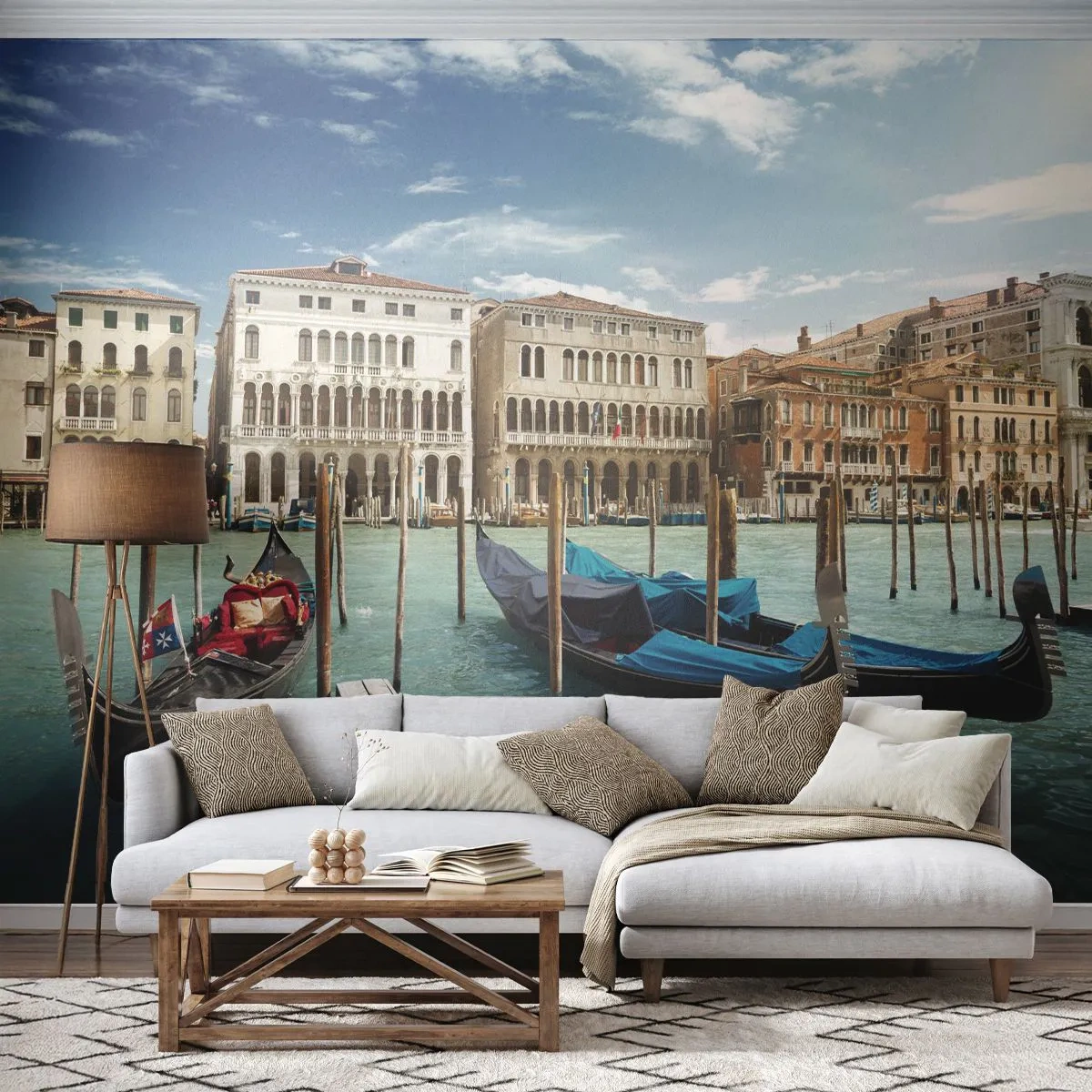 Fotomural Premium Sand - Palacios en azul - Ciudad, Venecia, Arquitectura - 100x70 cm