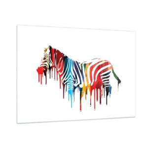 Cuadro sobre vidrio - Impresiones sobre Vidrio - Una cebra colorida en forma abstracta con un efecto de pintura goteando. - 100x70cm - No solo blanco y negro - Decoración de pared moderna para salón y dormitorio ARTTOR