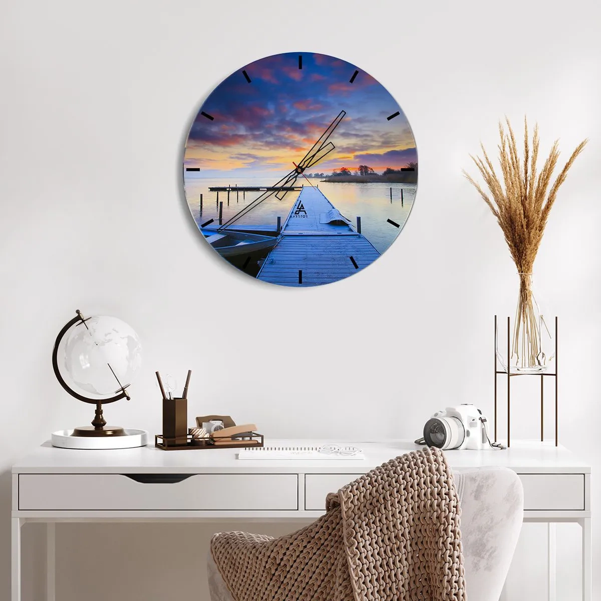 Reloj de pared - Reloj de vidrio - Calma púrpura y dorada - 40x40 cm