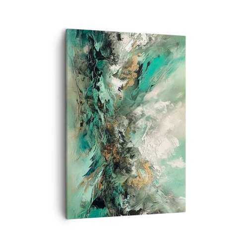 Cuadro sobre lienzo - Impresión de Imagen - Paisaje abstracto en tonos verdes y dorados. - 50x70cm - Hervor negro esmeralda - Decoración de pared moderna para salón y dormitorio ARTTOR