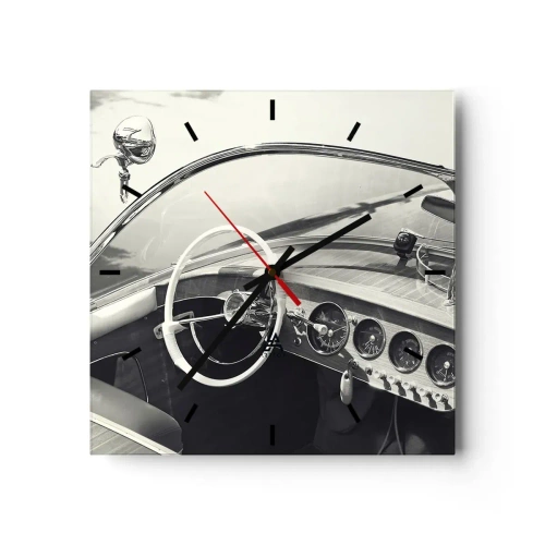 Reloj de pared - Reloj de vidrio - Interior de coche clásico en estilo monocromático. - 30x30cm - Tiempo para los ricos - Decoración de pared moderna para salón y dormitorio ARTTOR