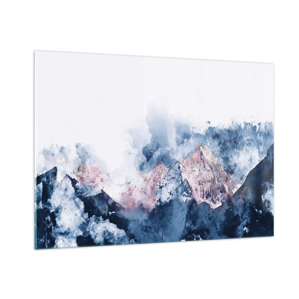 Cuadro sobre vidrio - Impresiones sobre Vidrio - Montañas de acuarela en tonos pastel de azul y rosa. - 100x70cm - El techo del mundo - Decoración de pared moderna para salón y dormitorio ARTTOR