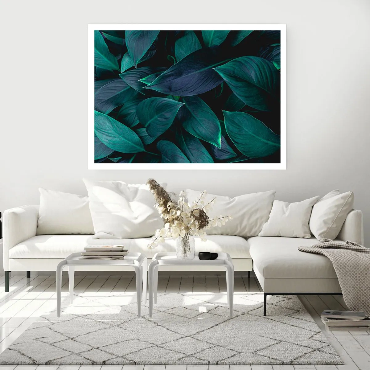 Póster - Primer plano de hojas verdes con un fondo oscuro - 100x70cm - El propio verde - Decoración de pared moderna para salón y dormitorio ARTTOR