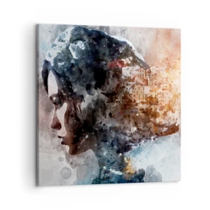 Cuadro sobre lienzo - Impresión de Imagen - Una historia sobre una niña con una ciudad de fondo - 60x60 cm