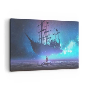 Cuadro sobre lienzo - Impresión de Imagen - Un barco fantástico contra el cielo estrellado. - 120x80cm - El encuentro con el mito del mar - Decoración de pared moderna para salón y dormitorio ARTTOR