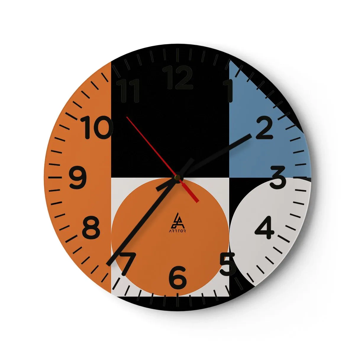 Reloj de pared - Reloj de vidrio - Diseño con figuras - 30x30 cm