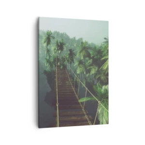 Cuadro sobre lienzo - Impresión de Imagen - Un puente colgante en un bosque tropical rodeado de niebla. - 50x70cm - Sobre un mar de verde - Decoración de pared moderna para salón y dormitorio ARTTOR