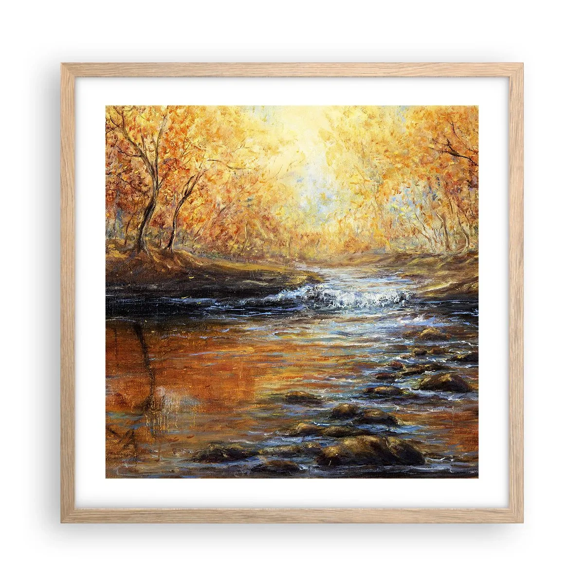 Póster en marco roble claro - Arroyo de oro - 50x50 cm