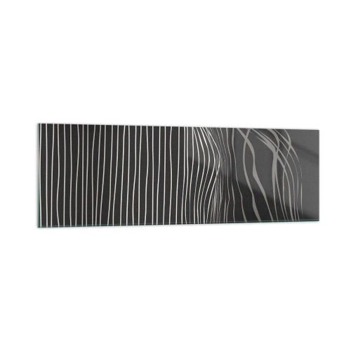 Cuadro sobre vidrio - Impresiones sobre Vidrio - Líneas blancas sobre un fondo gris oscuro en una disposición abstracta. - 160x50cm - Ritmo y acento - Decoración de pared moderna para salón y dormitorio ARTTOR