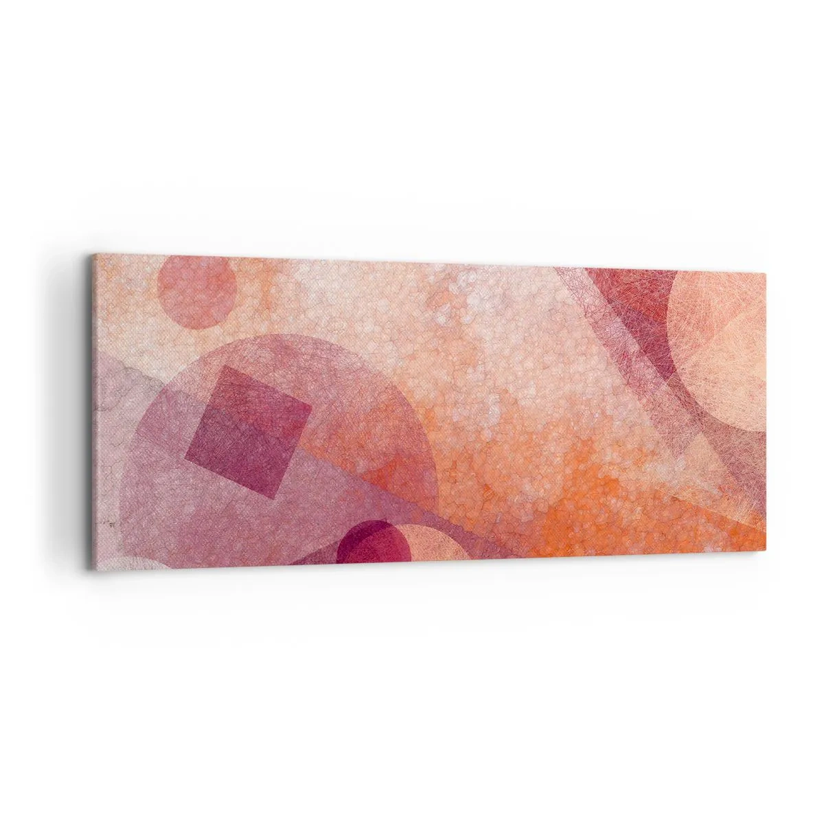 Cuadro sobre lienzo - Impresión de Imagen - Formas geométricas abstractas en tonos pastel de rosa. - 120x50cm - Transformaciones geométricas en rosa - Decoración de pared moderna para salón y dormitorio ARTTOR