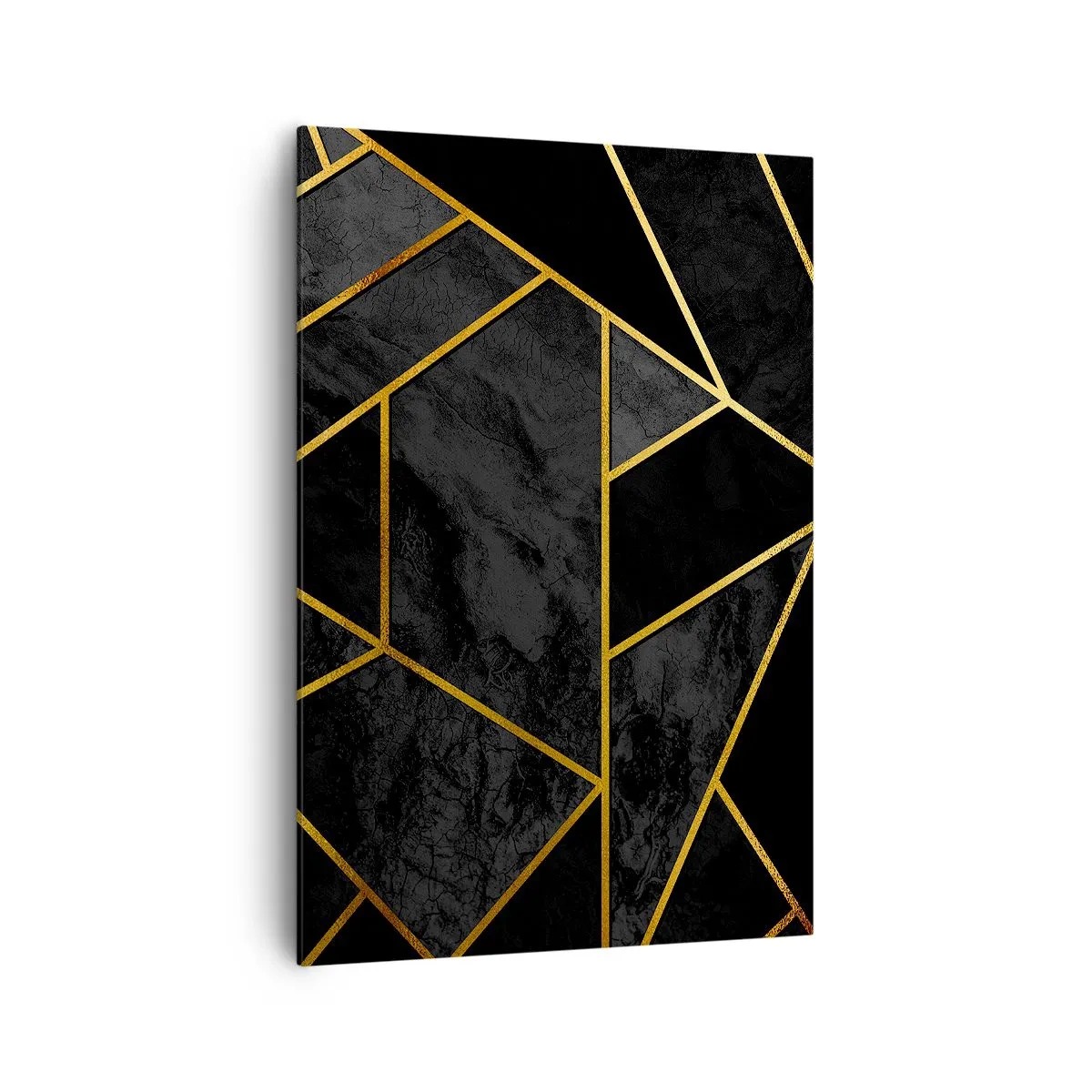 Cuadro sobre lienzo - Impresión de Imagen - Patrón geométrico dorado sobre fondo negro - 70x100cm - Oscuridad y brillo - Decoración de pared moderna para salón y dormitorio ARTTOR
