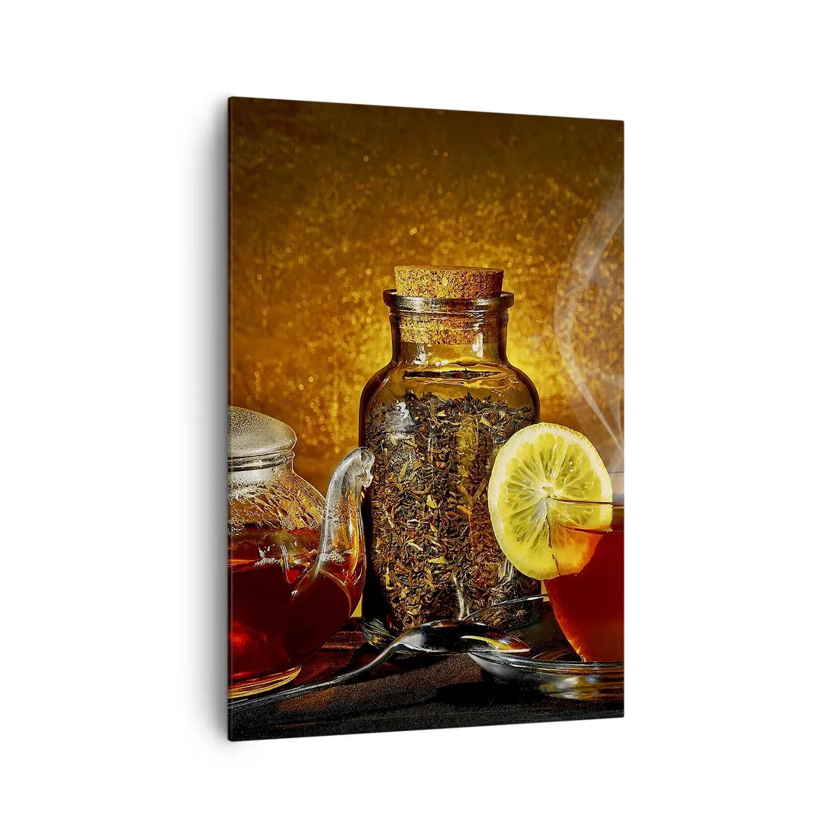 Cuadro sobre lienzo - Impresión de Imagen - Té en jarra de cristal con limón y té suelto. - 70x100cm - Al estilo de los maestros holandeses - Decoración de pared moderna para salón y dormitorio ARTTOR