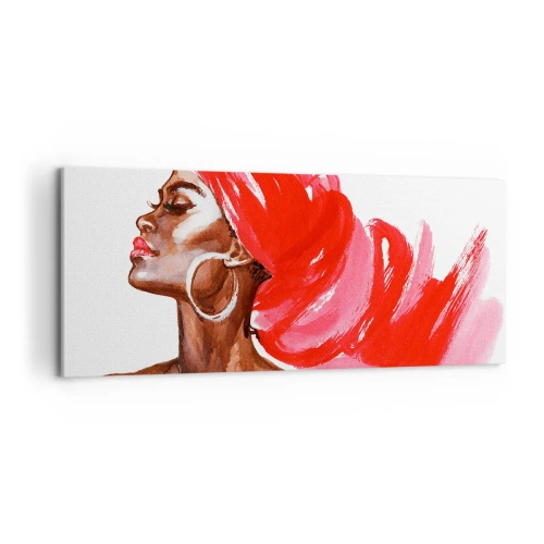 Cuadro sobre lienzo - Impresión de Imagen - Perfil de una mujer con turbante rojo y pendientes - 120x50cm - Aroma que te hace sentir - Decoración de pared moderna para salón y dormitorio ARTTOR