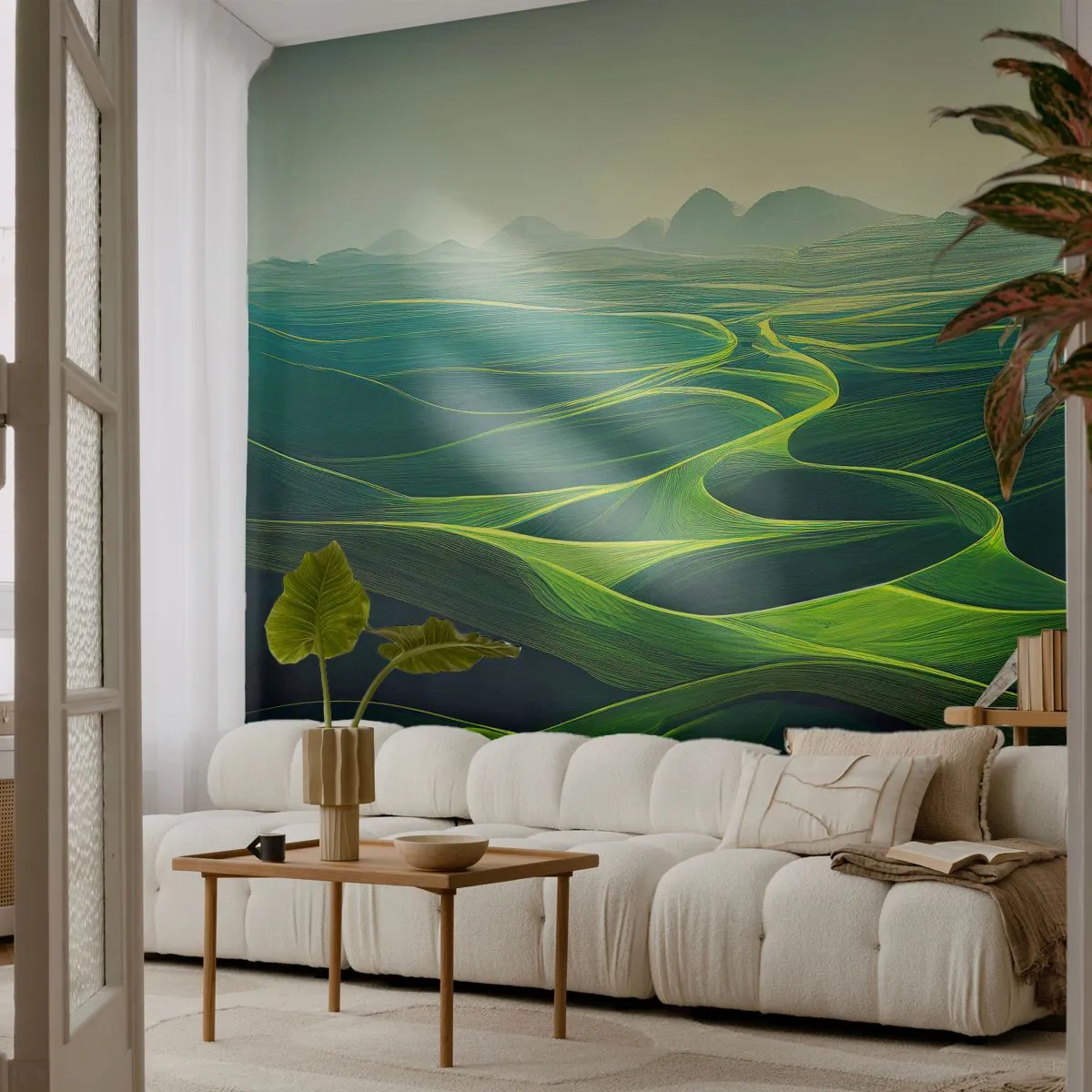 Fotomural Autadhesivo Deluxe Sticker - Valles en tonos verdes - Paisaje, Prado, Valles - 100x70 cm