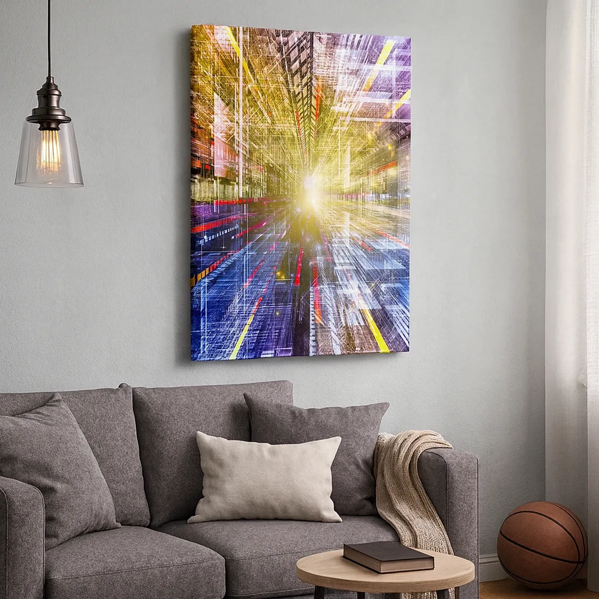 Cuadro sobre lienzo - Impresión de Imagen - Luces dinámicas en un pasillo futurista - 50x70cm - Un pasillo luminoso - Decoración de pared moderna para salón y dormitorio ARTTOR
