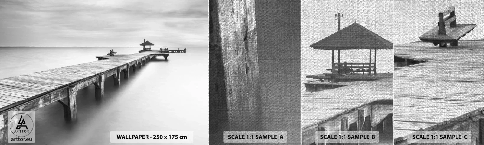 Muestra de fotomural Premium Canvas - Lejos - Paisaje, Mar, Puente de madera - 100x30 cm