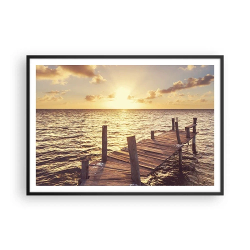 Póster en marco negro - Un embarcadero de madera que conduce hacia la puesta del sol. - 100x70cm - Una tierra dorada de dulzura - Decoración de pared moderna para salón y dormitorio ARTTOR