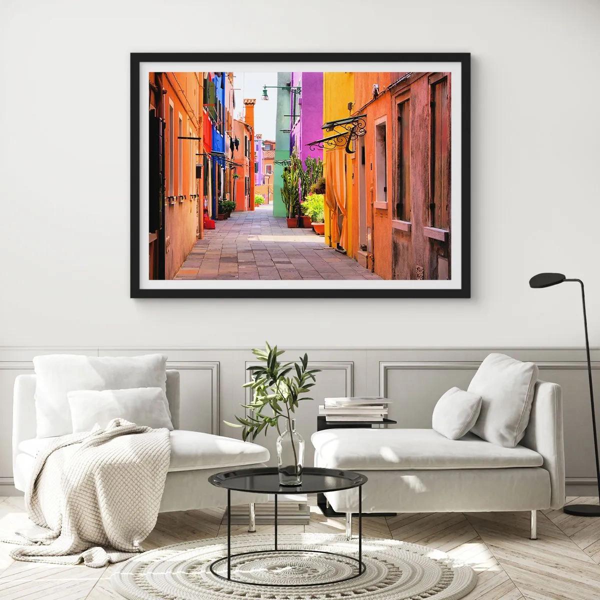 Póster en marco negro - El callejón arco iris - 40x30 cm