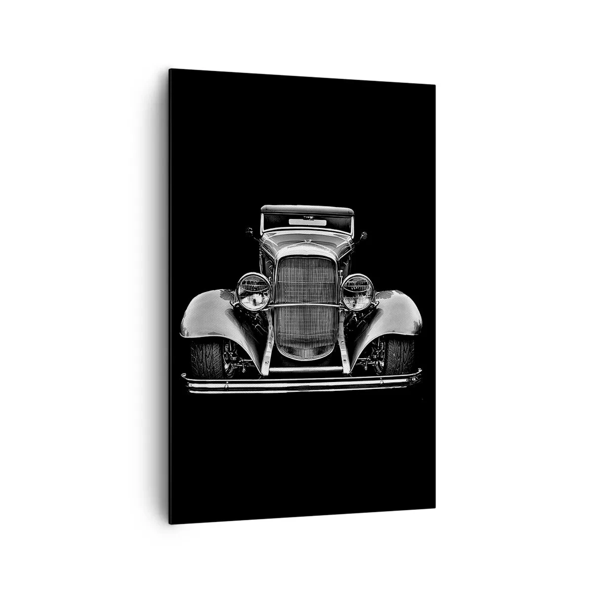 Cuadro sobre lienzo - Impresión de Imagen - Un coche clásico en blanco y negro. - 80x120cm - Un verdadero caballero - Decoración de pared moderna para salón y dormitorio ARTTOR