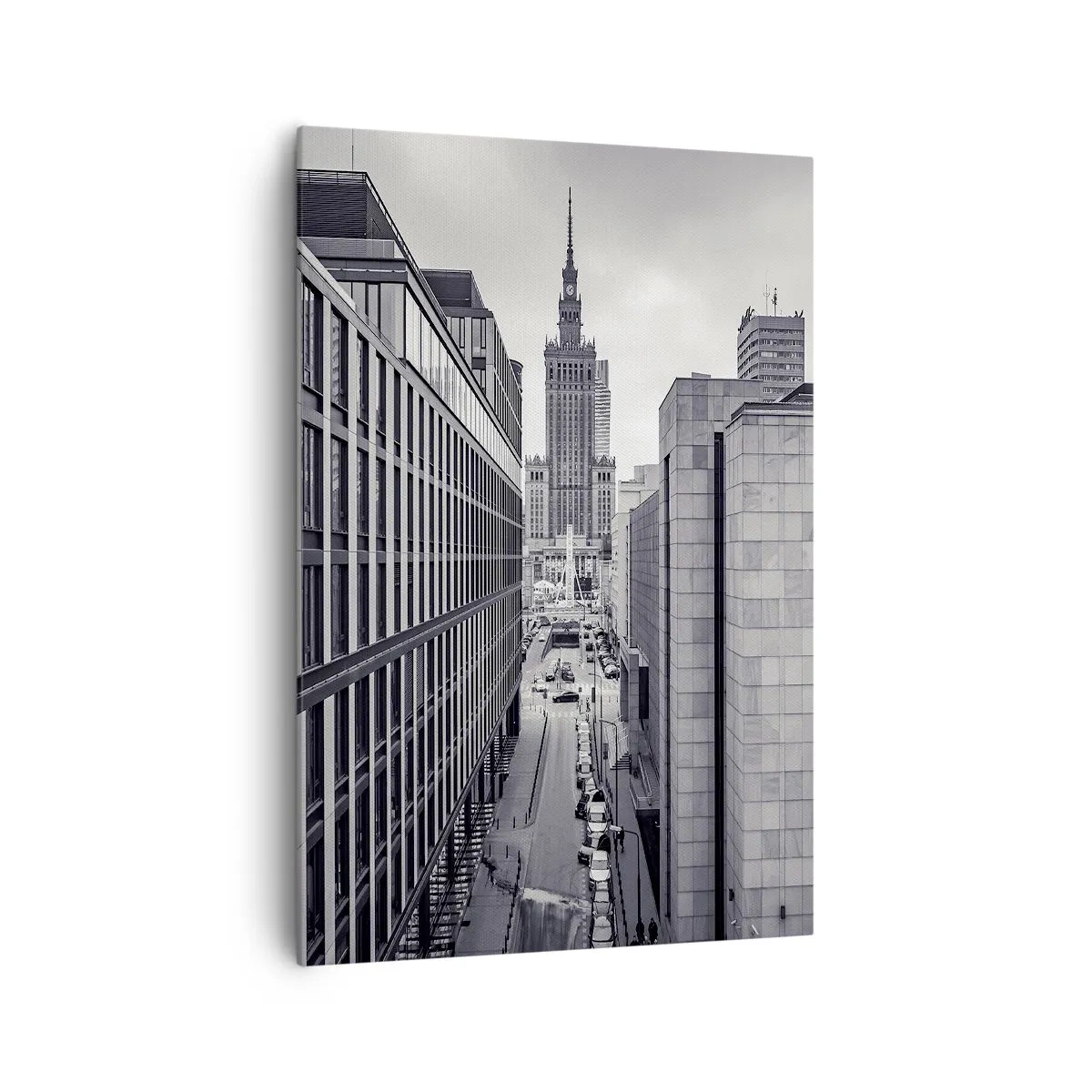 Cuadro sobre lienzo - Impresión de Imagen - Panorama de Varsovia con vistas al Palacio de la Cultura y los edificios circundantes. - 70x100cm - Valle de Varsovia - Decoración de pared moderna para salón y dormitorio ARTTOR